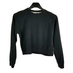 Puma Womens Sweatshirt Large Black Cropped Pocket Long Sleeve Classic Pullover